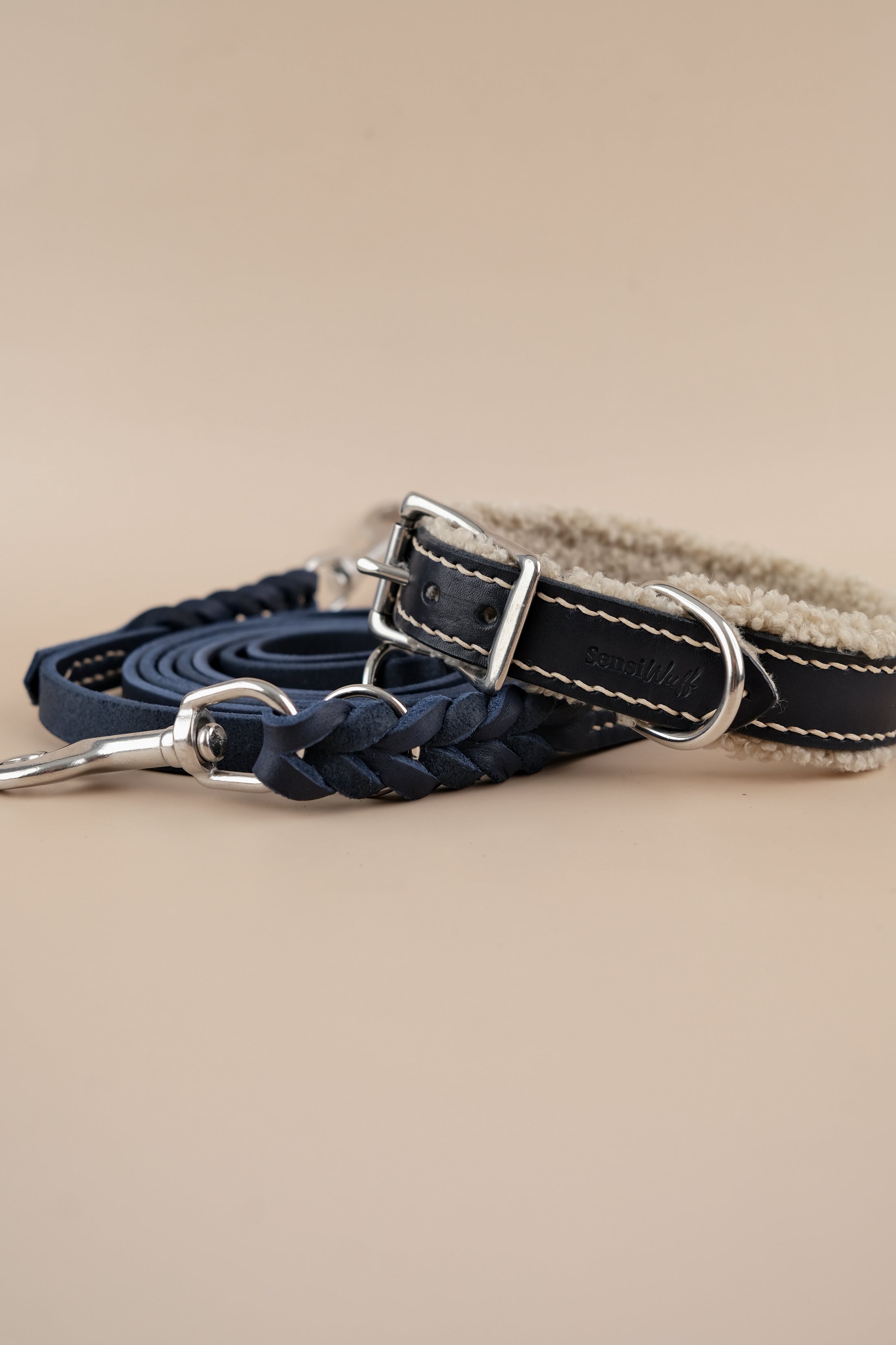 Halsband "Cozy Wintertime" Nachtblau Leder mit Teddy