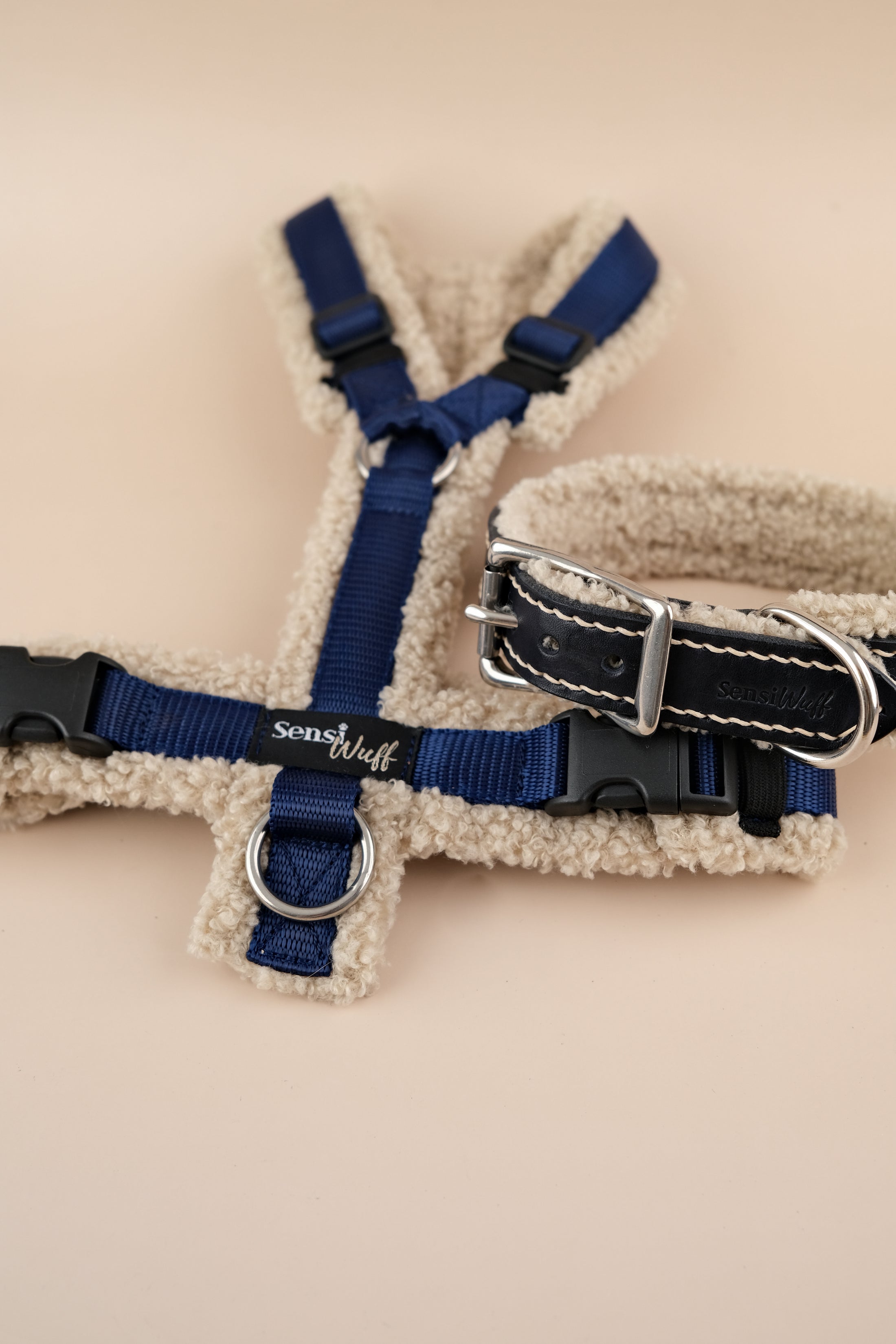 Halsband "Cozy Wintertime" Nachtblau Leder mit Teddy