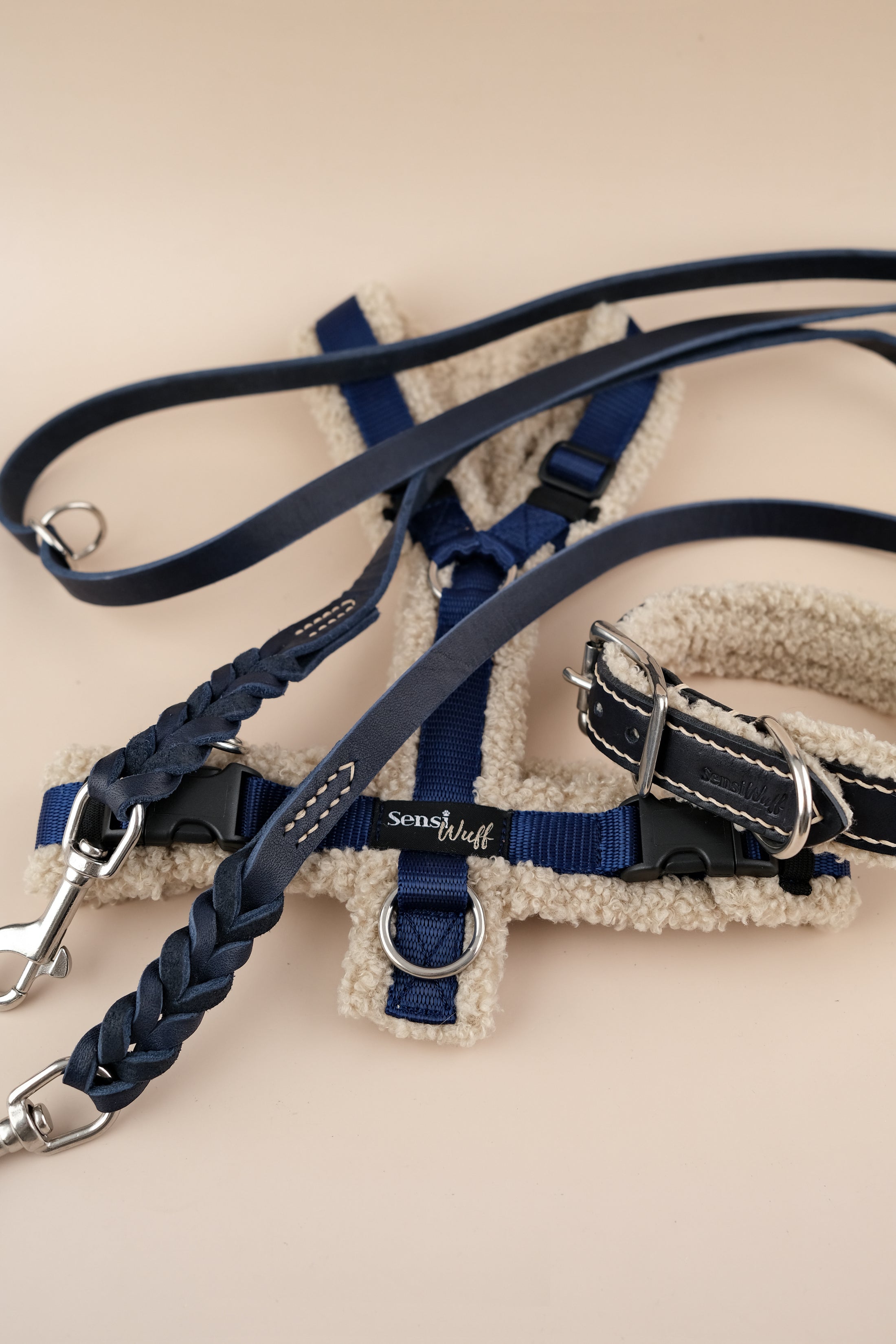 Halsband "Cozy Wintertime" Nachtblau Leder mit Teddy